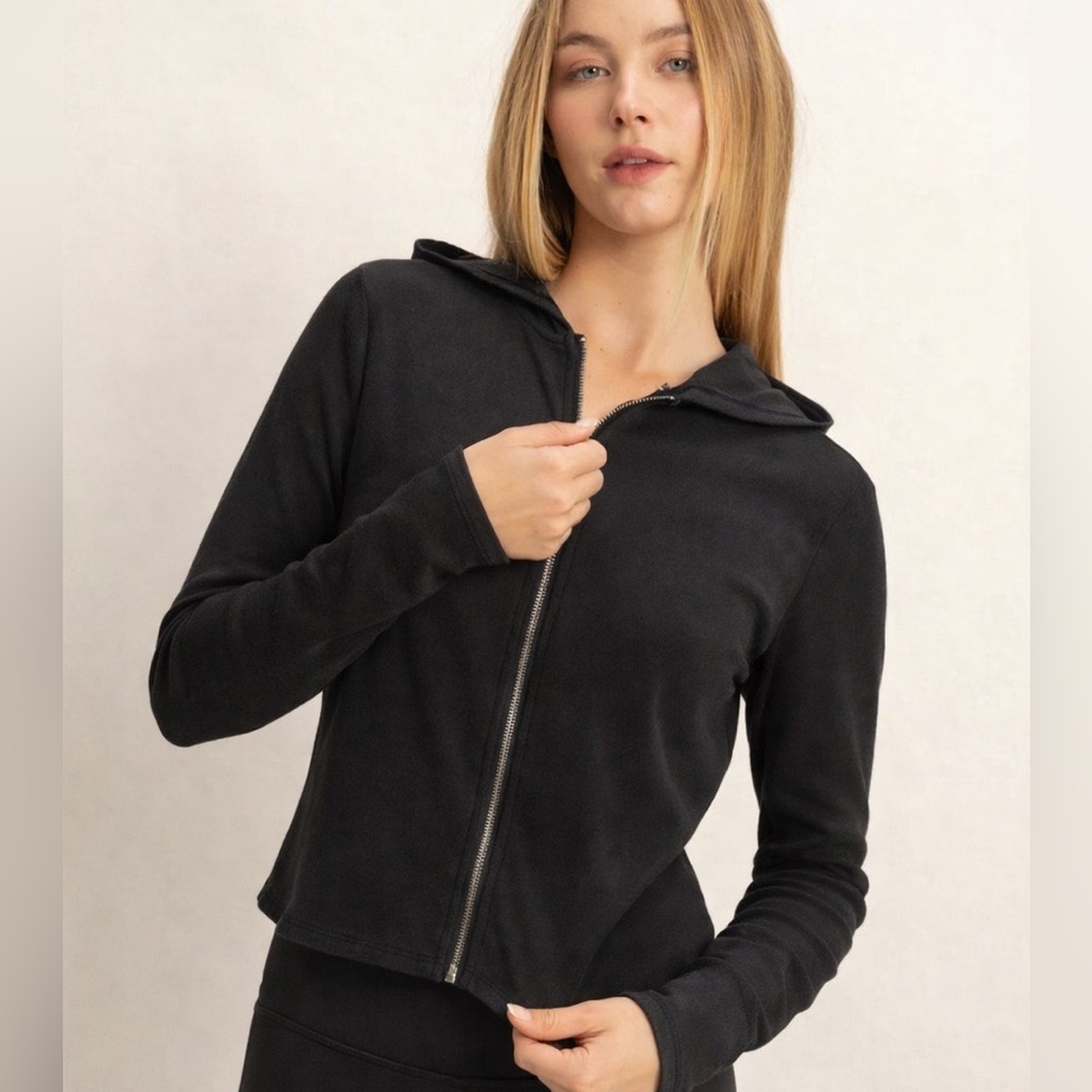 HYFVE Mineral Washed Zip-Up Knit Hoodie Black